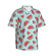 thumbnail image 3 of Xecao Watermelon print Hawaiian shirt - a stylish short-sleeve button-down for men, perfect for casual beach and tropical outings., 3 of 9