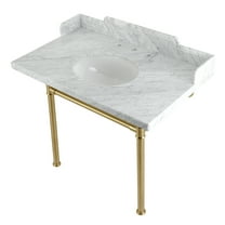 Kingston Brass LMS3622M87ST Wesselman 36" Carrara Marble Console Sink with Stainless Steel Legs (8-Inch, 3-Hole), Carrara Marble White/Brushed Brass