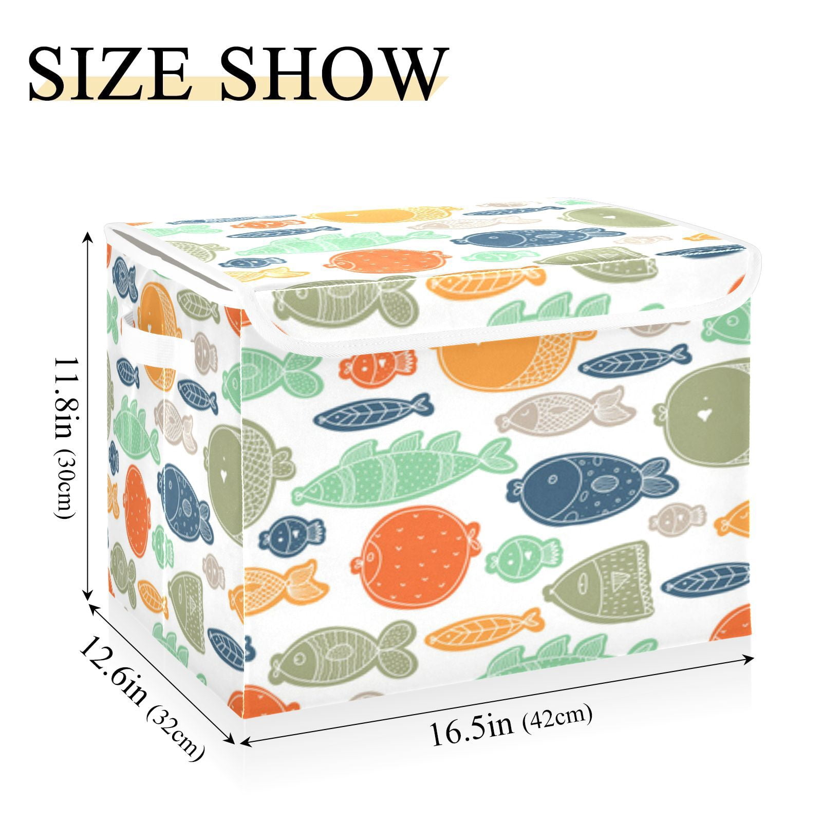 Cute colorful fish pattern Foldable Kids Toy Chest with Flip-Top Lid, Collapsible Fabric Toy Storage Organizer/Bin/Box/Basket/Trunk for Toddler