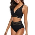 thumbnail image 3 of UTTOASFAY Women Swimsuits On Women'S Two Pieces Crochet Lace High Waist V Neck Bikini Set Swimsuit Black L, 3 of 8