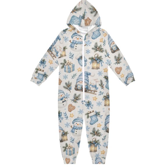 Ice and Snow Christmas Boys & Girls Hooded One-Piece Pajamas Warm Crystal velvet Hooded Long Sleeve Loungewear Jumpsuit Unisex
