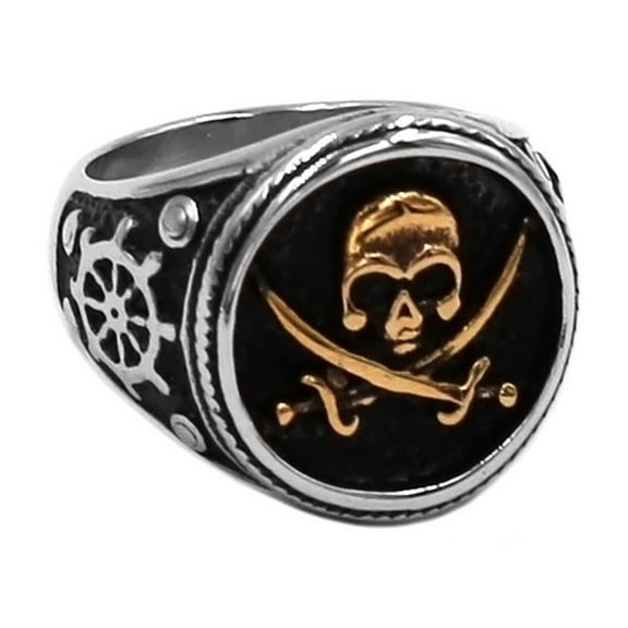 Jolly Roger Signet Ring Stainless Steel Nautical Pirate Skull Band
