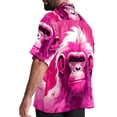thumbnail image 3 of Pink Monkey Gorilla Men's Poplin Casual Printed Button Down Short Sleeve Summer Beach Shirts Unisex, 3 of 6