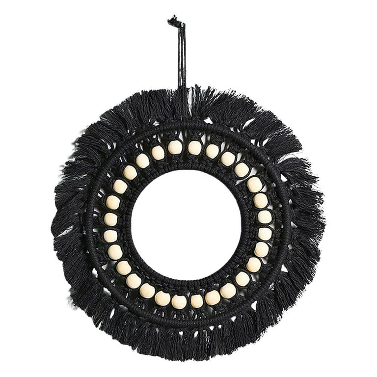 Macrame Fringe Wall Mirror Decor Round Wall for Living Room