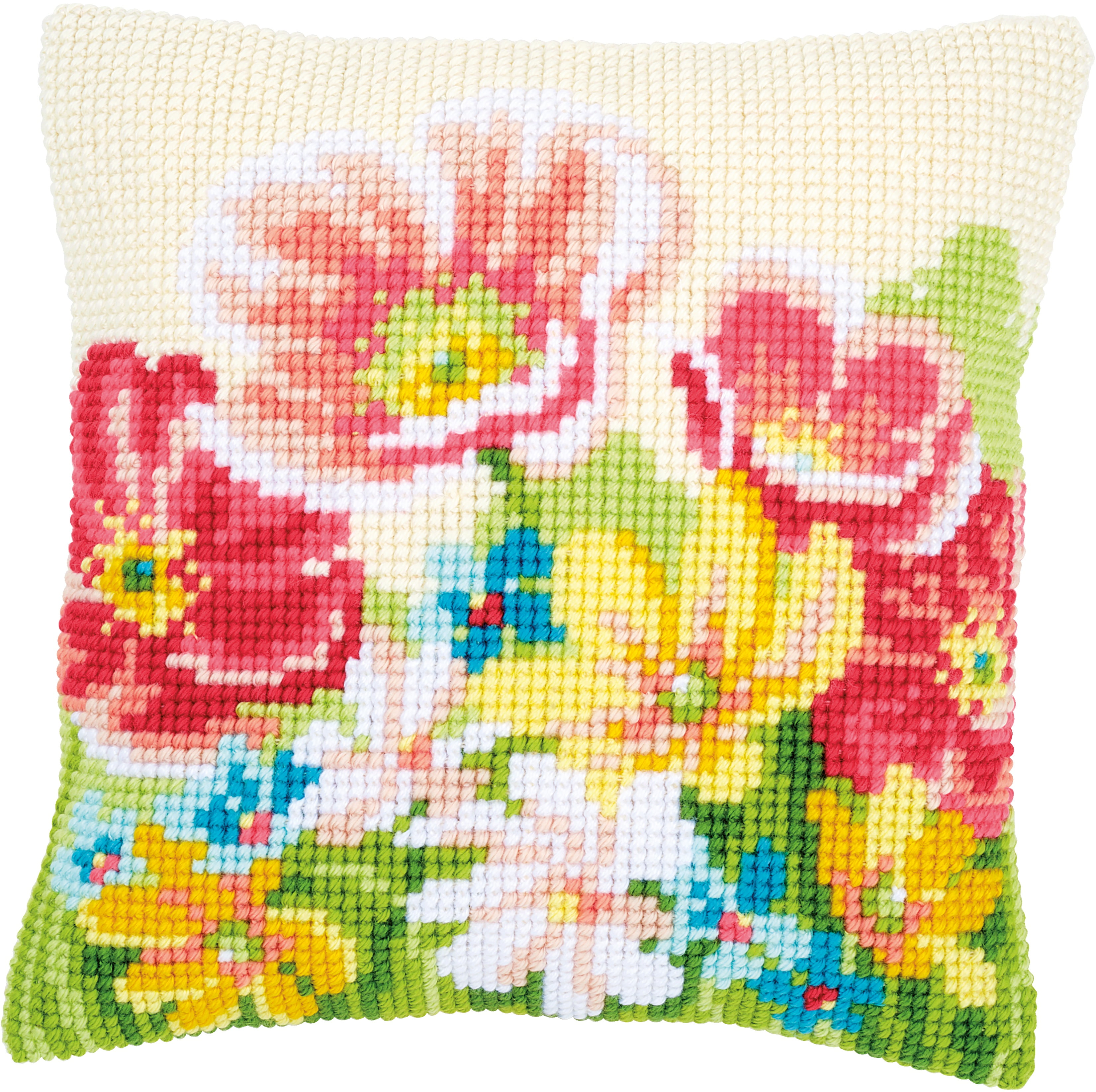 Vervaco Needlepoint Cushion Top Kit 16"X16"-Tit With Blossoms Stitched In Yarn 
