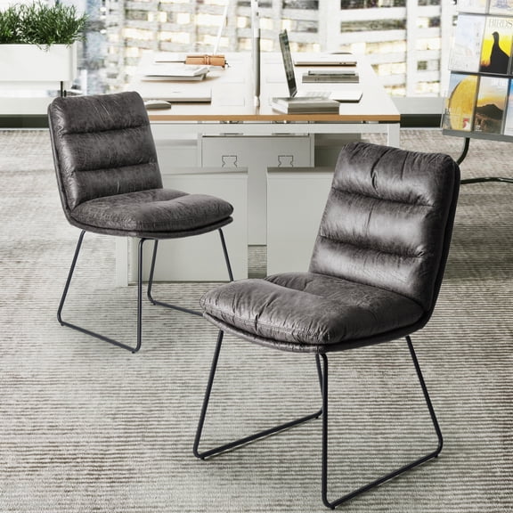 Homy Casa Lot de 2 chaises de bureau capitonnées en similicuir, sans accoudoirs et pieds traîneau, gris