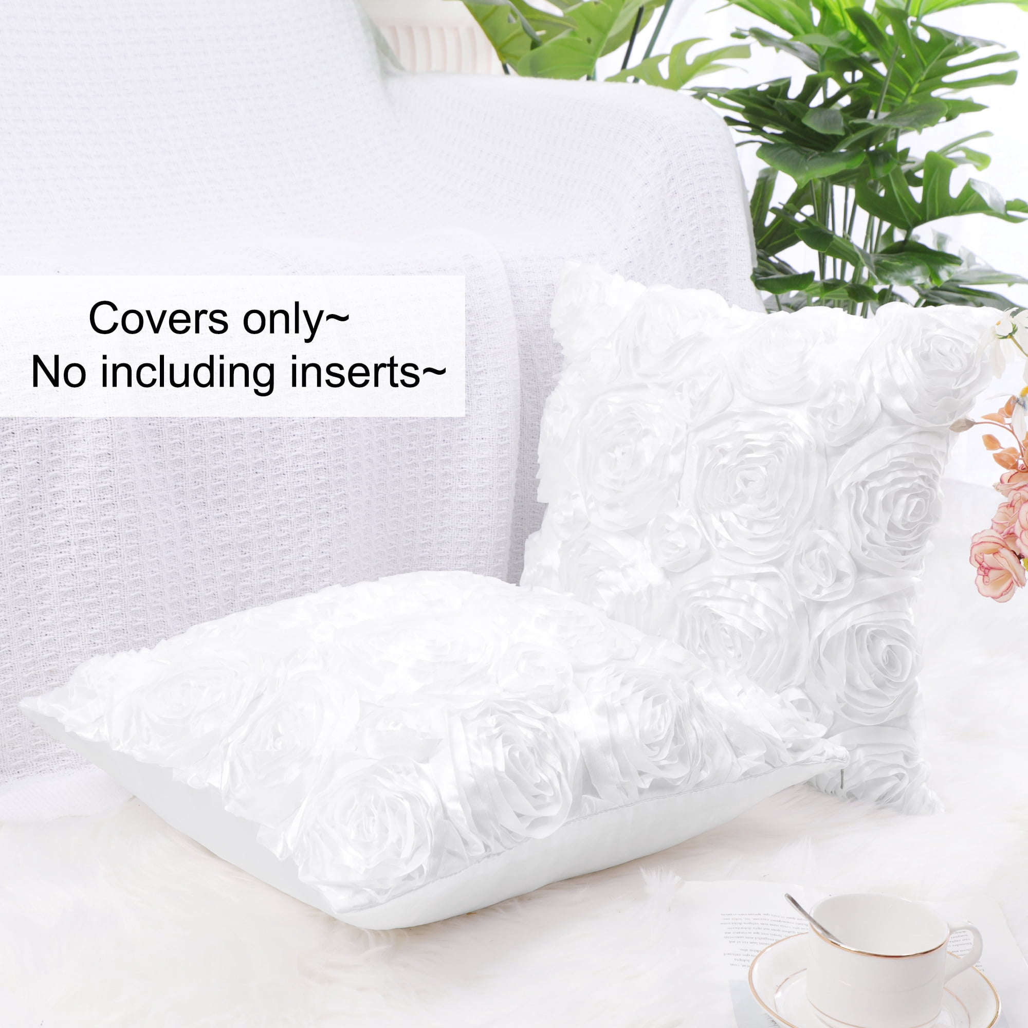 Unique Bargains 2-Pack 3D Flower Decorative Throw Pillow Covers 16" x 16" White