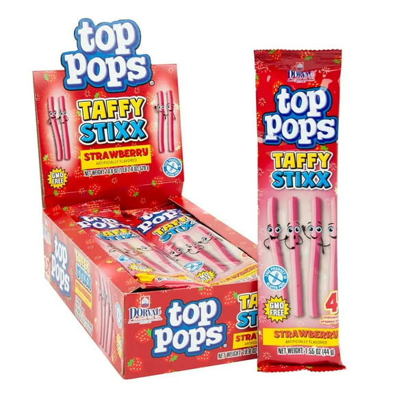 TOP POPS STRAWBERRY TAFFY STIXXm, case 1.55 OZ 12 count