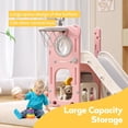 thumbnail image 3 of 6 in 1 Toddler Playset with Slide, Kids Slide with Basketball Hoop, Ball, Ring Toss, Indoor Outdoor Toys Pink, 3 of 6