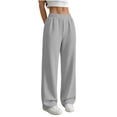 thumbnail image 5 of PWPSG Women's Wide Leg Sweatpants Elastic Waist Straight Leg Palazzo Pants Casual Loose Comfy Joggers Trousers with Pockets, 5 of 7