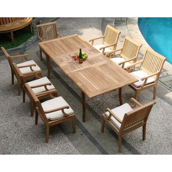 Wholesale Teak 9 Piece Outdoor Extendable Dining Table Set, Brown
