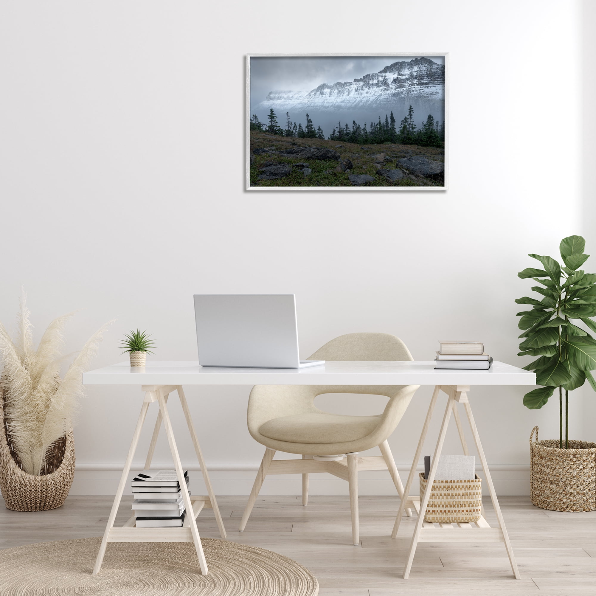 Stupell Industries First Snow Mountains Landscape Photography White Framed Art Print Wall Art, 30 x 20
