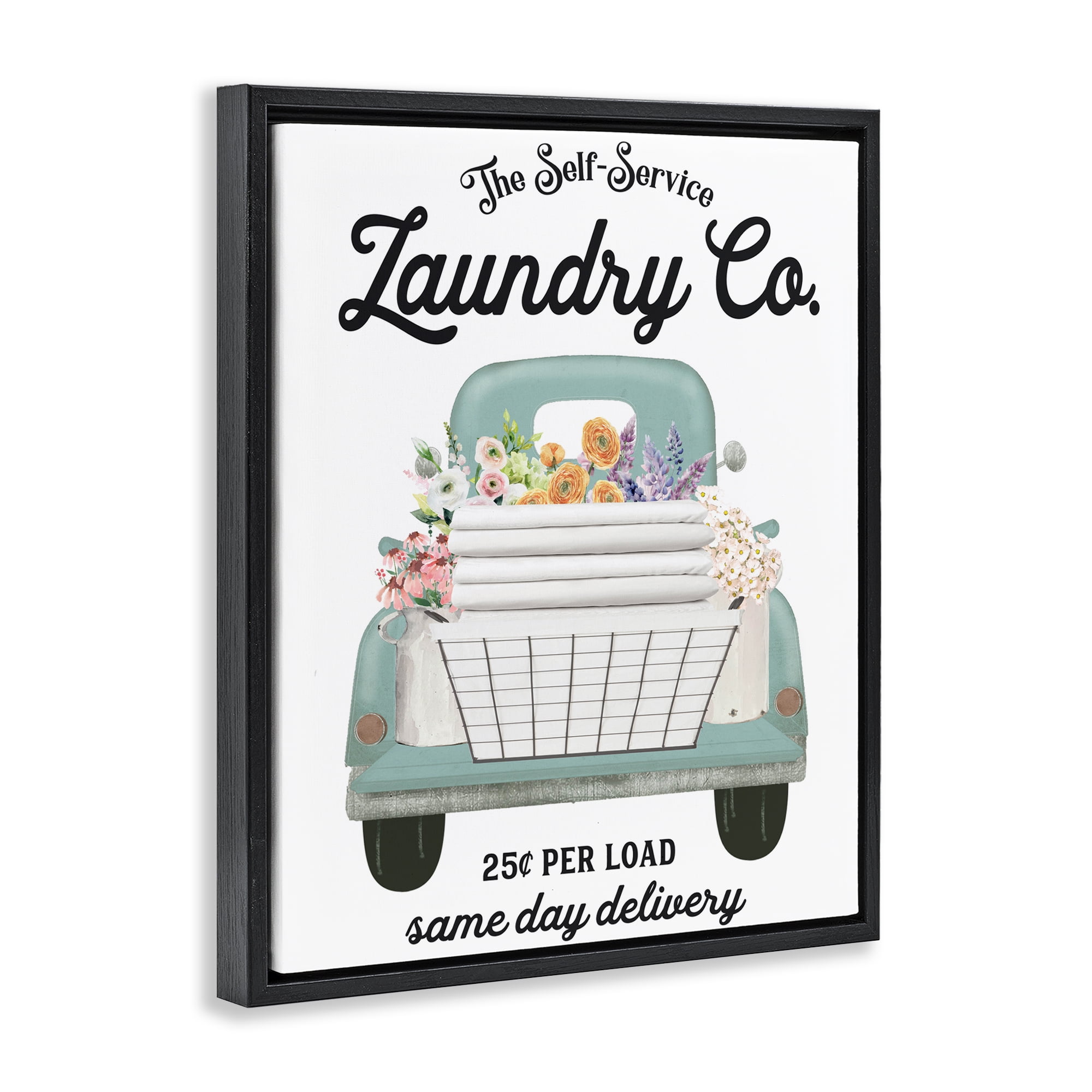 Laundry Delivery Truck Black Framed Floater Canvas Wall Art, design by Lettered and Lined
