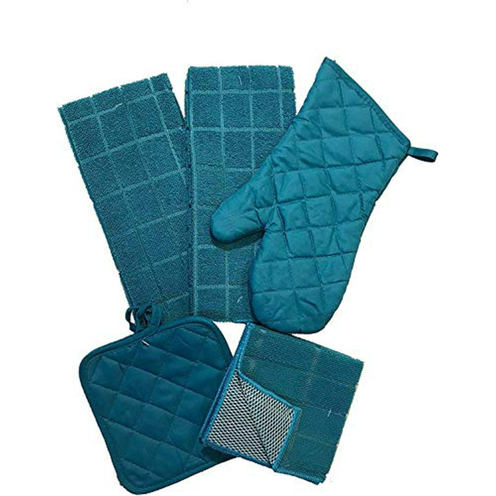 Turquoise 7pcs Kitchen Bundle 2 Dish Towels, 2 Dish Cloth Scrubbers, 2