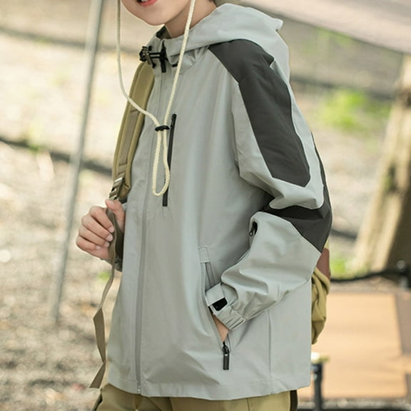 ATOGUTA Boys Waterproof Rain Jackets Lightweight Active Hooded Raincoat Kids Gray, Size 3T-13
