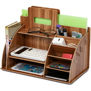 Homentum Wooden Office Desk File Organizer, Tool-Free DIY Document Storage Organizer for Desktop Stationary