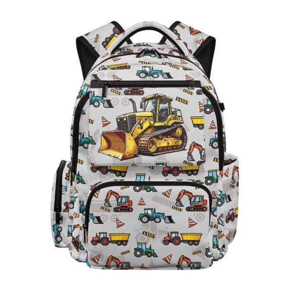 HUIACONG Construction Vehicle Backpack for Kids 9-12, Bulldozer Excavator Print School Bag, Lightweight Water Resistant Bookbag for Daily School