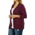 thumbnail image 2 of Women Classic Thin Snap Button Front V-Neck Button Down 3/4 Sleeve Ribbed Knit Cardigan, 2 of 3