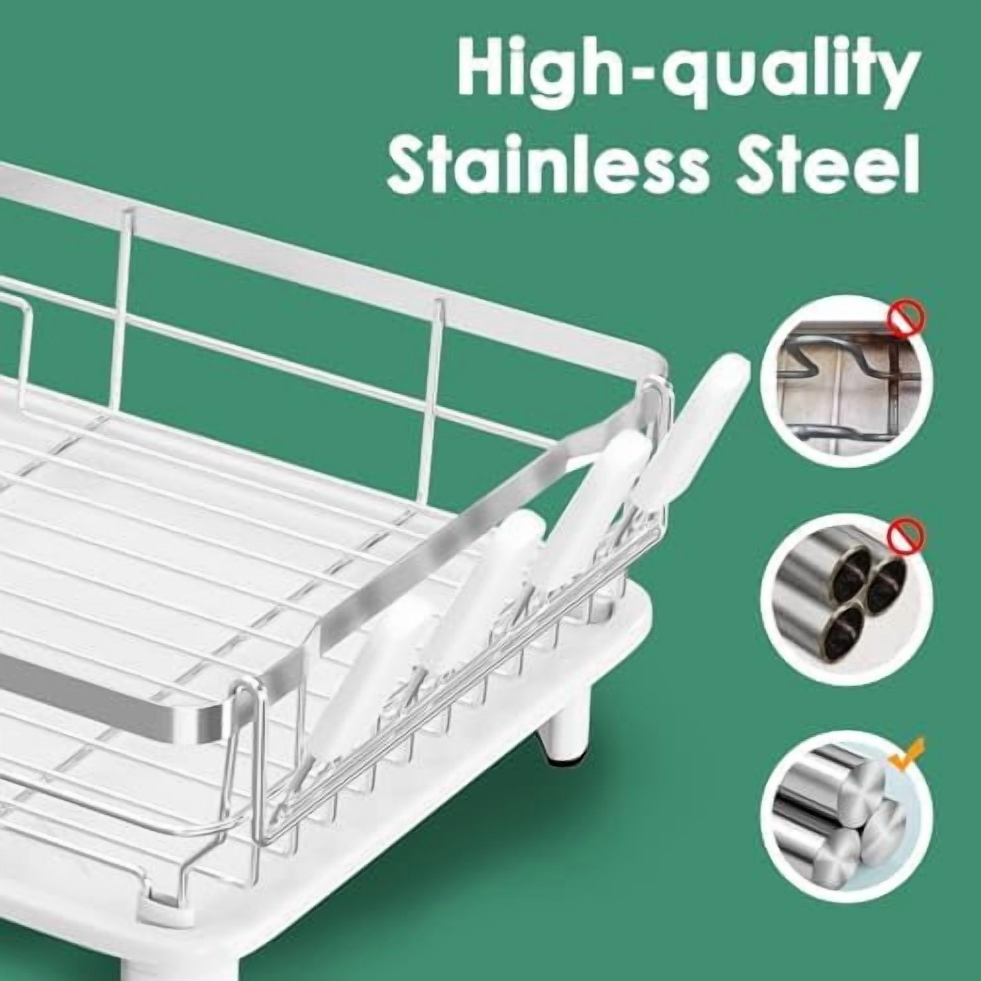 Dish Drying Rack, Dish Rack, Stainless Steel Dish Racks for Kitchen Counter, Dish Drainer with Removable Utensil Holder, Drainboard (White,Stainless Steel,13''W x 17''L)