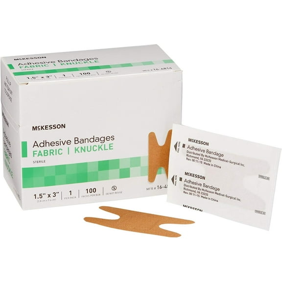 McKesson Adhesive Bandages, Fabric Strip, 1 x 3 Inch, Tan, 100 Count