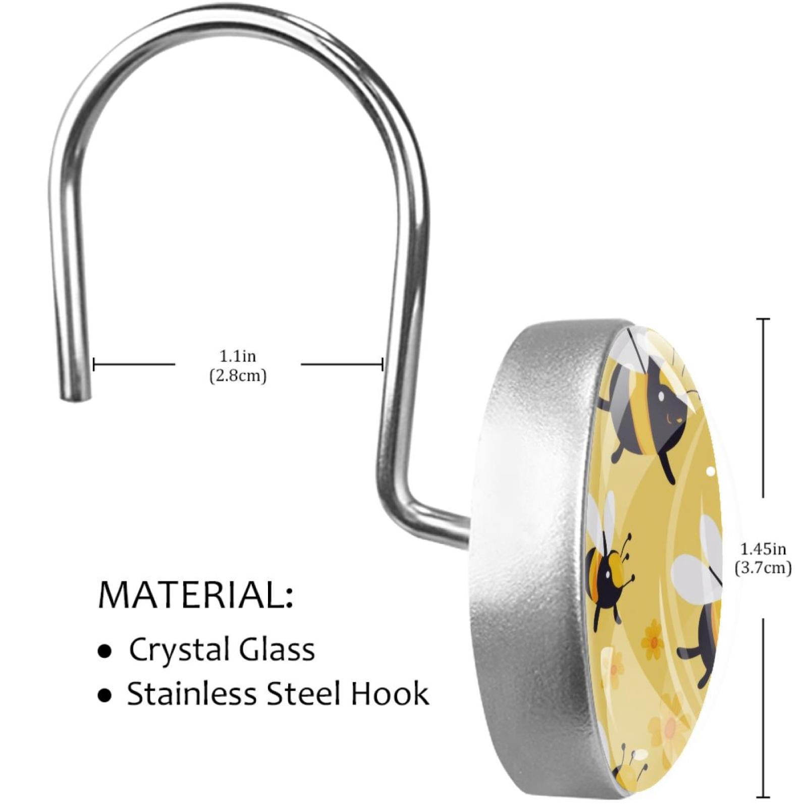 Cute Honey Bess Florals Shower Curtain Hooks Round Crystal Glass, Set of 12 Shower Curtain Rings - Shower Hooks for Curtain Shower Rings