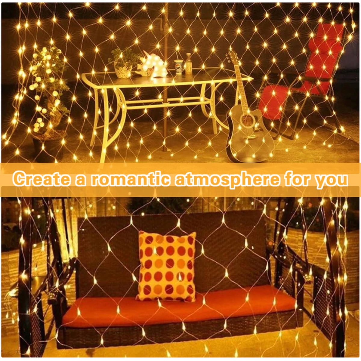 Solar Net Mesh Light 9.8ft x 6.6ft 192 LED, Waterproof Outdoor Net Light with 8 Modes for Bush, Christmas, Home, Garden Decorations(Warm White)