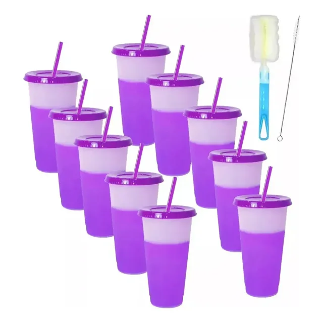 Magicos Cambian Color Con Tapa Y Popote 710ml 10pzs
