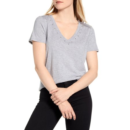 VINCE CAMUTO Womens Gray Short Sleeve V Neck Top S