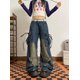 thumbnail image 1 of Pantalones vaqueros de cintura alta con cordones estilo vintage americano para mujer, estilo casual, holgados, rectos, estilo Y2K, con pernera ancha y bolsillos de estilo grunge urbano., 1 of 6