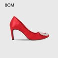 thumbnail image 1 of 2024 Satin Pumps Slim Heel Shoes For Women Buckle Rhinestone Heels Red Wedding Shoes Round Head Professional Work Shoes FGS, 1 of 7