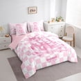thumbnail image 3 of Homewish Kawaii Bowtie Ribbon 7-Piece Bedding Comforter Set,Classic Geometric Checkered King Bedding Sets,Pink White Bed Sheets For Girl Kids,Luxury Bedroom Decor Reversible, 3 of 8