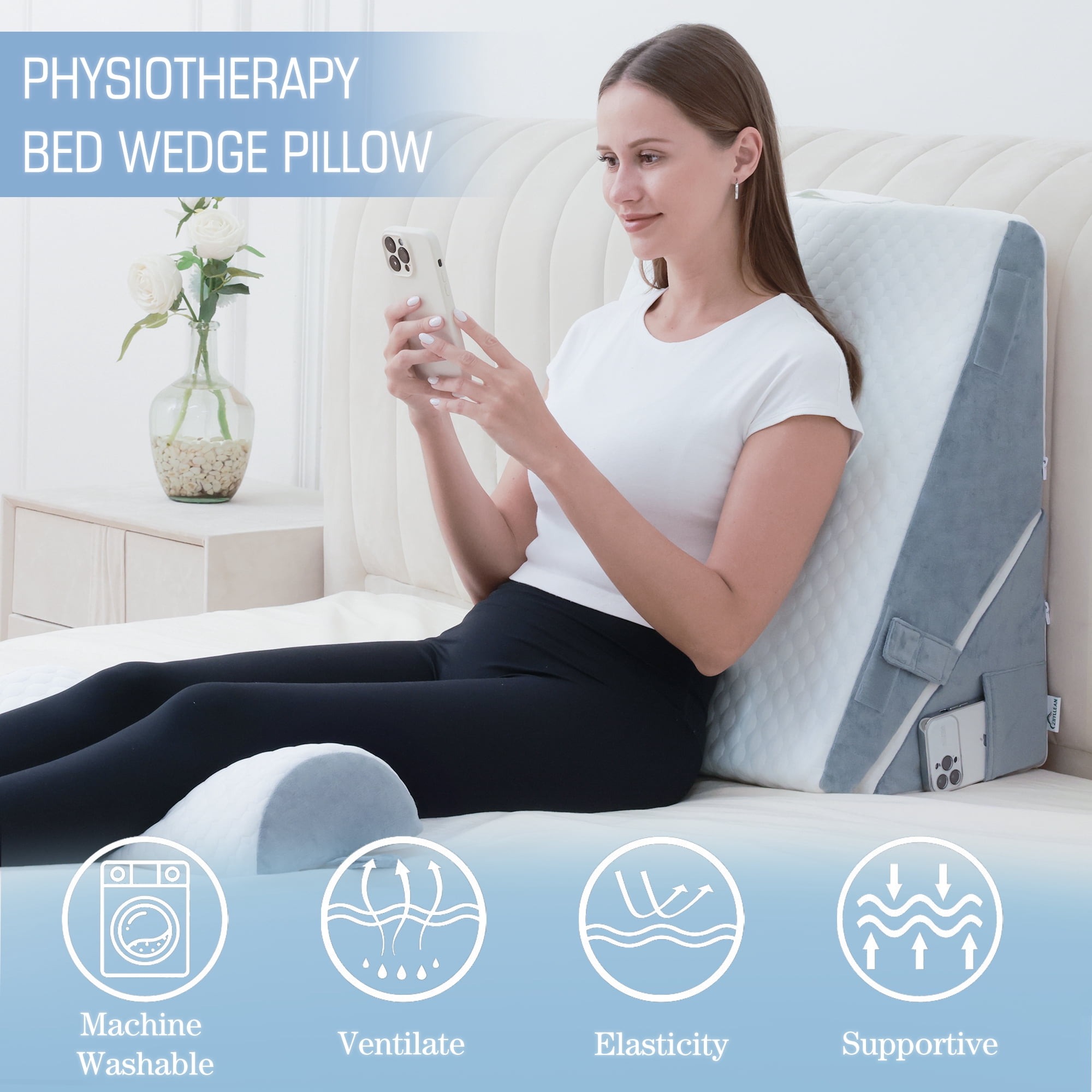 3Pcs Orthopedic Bed Wedge Pillow for Sleeping, Adjustable 9&12 Inch Memory Foam Wedge Pillow Post Surgery or Back, Neck and Knee Support