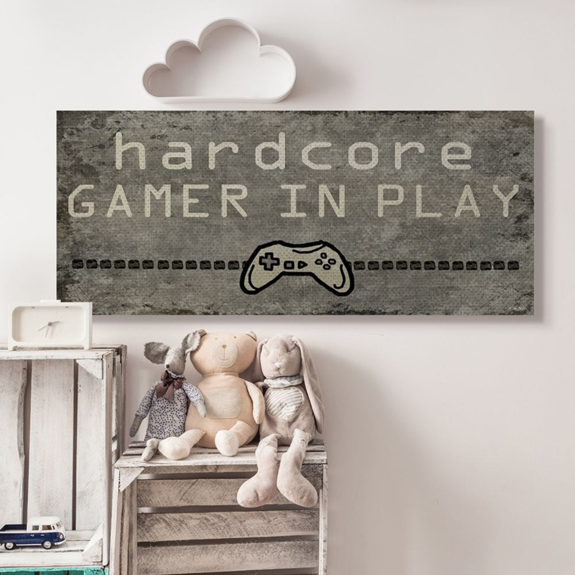 Stupell Industries Hardcore Gamer In Play Phrase Brown Controller Design by Denise Sullivan, 20" x 48"