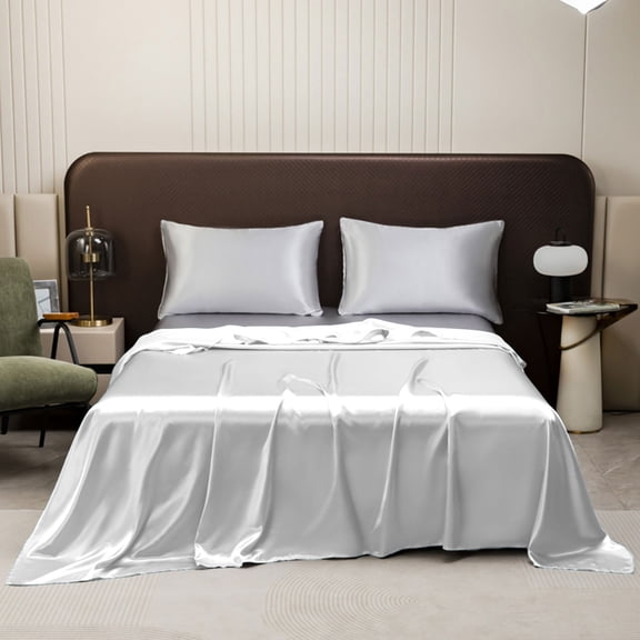 Luxury Satin Bed Sheet Soft Silk Like Washable Solid Color for Bedroom