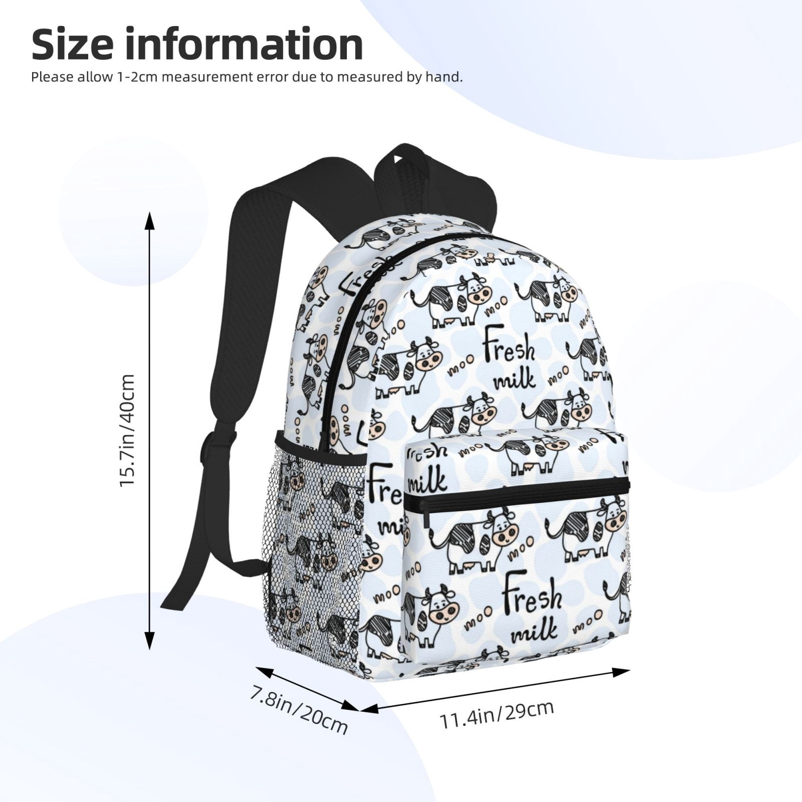Horeoi Cow With Fresh Milk Print Casual Backpack for School Work Travel Hiking with Laptop Compartment and Side Pockets Lightweight Design
