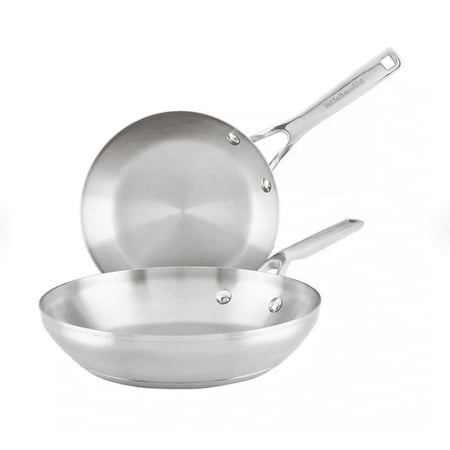 KitchenAid 3 Ply Base Stainless Steel Cookware Induction 2-Piece Fry Pans Set, Brushed Stainless Steel