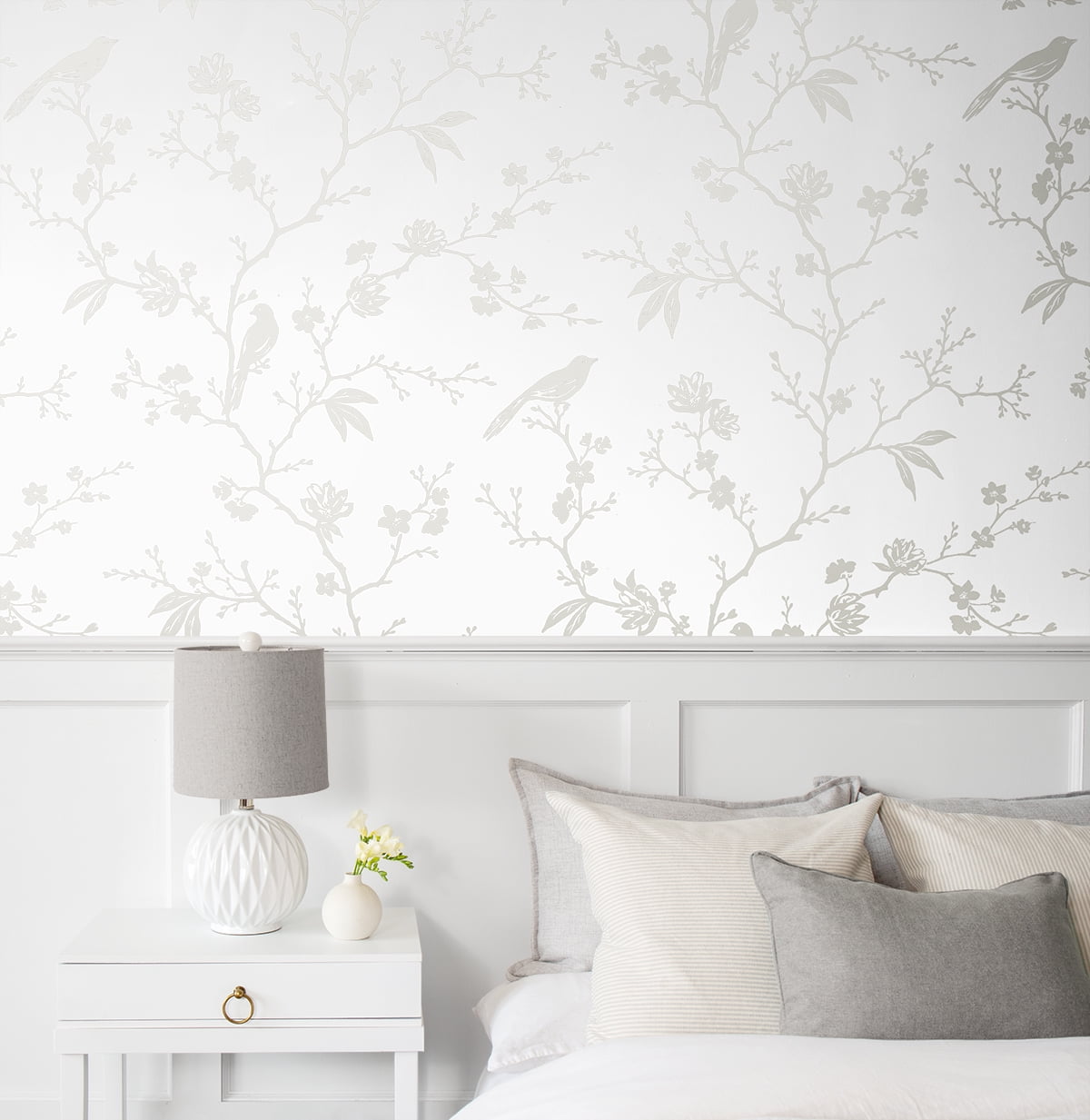 NextWall Nickel Songbird Chinoiserie Peel and Stick Wallpaper