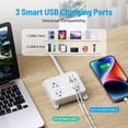 thumbnail image 5 of Regleta de enchufe plano – TROND cable de extensión ultrafino con 3 cargadores USB, estación de carga de escritorio de 3 salidas de CA, soporte de pared, compacto para el hogar, banco de trabajo, elem, 5 of 5