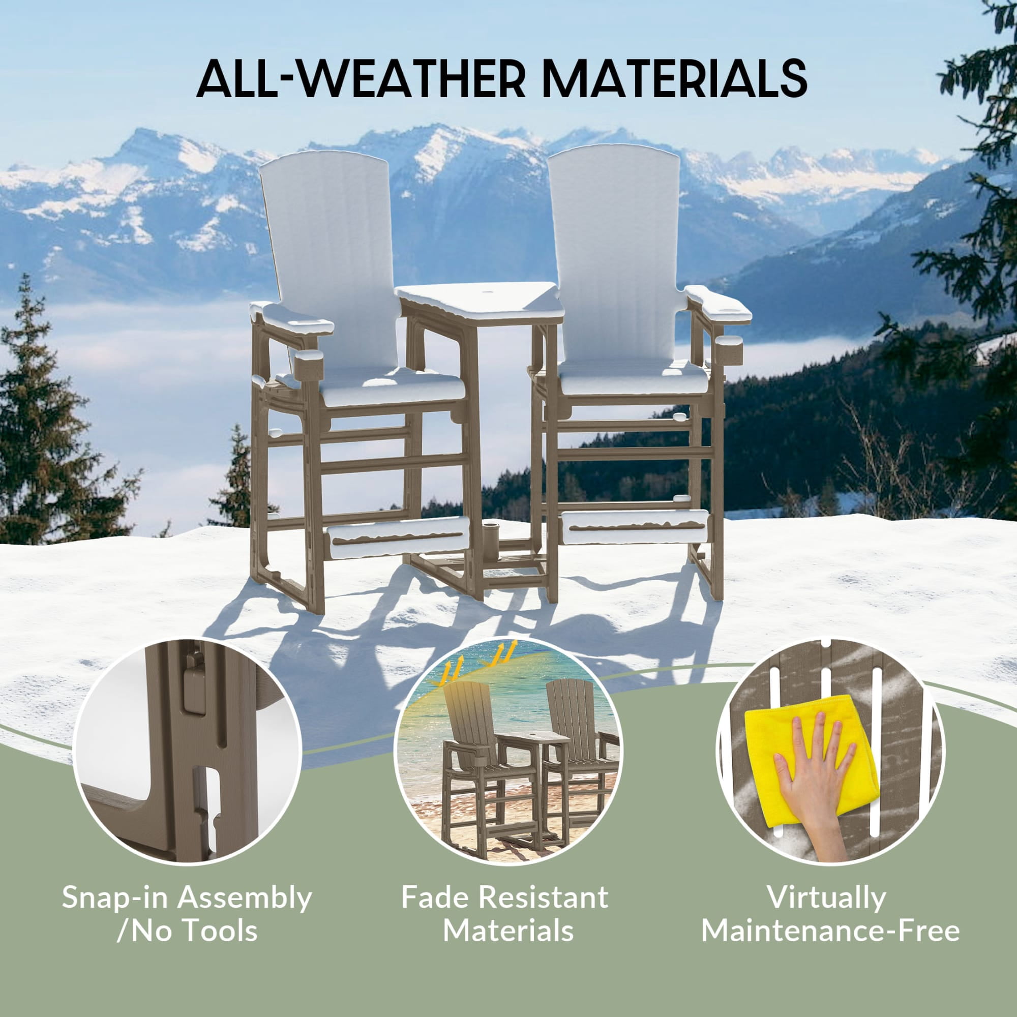 WestinTrends Azura Outdoor Tall Adirondack Chairs With Connecting Table Tray (Set of 2), Weathered Wood