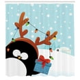 thumbnail image 3 of Ambesonne Christmas Shower Curtain, Penguin with Deer Antlers, 69"Wx75"L, Pale Blue Multicolor, 3 of 3