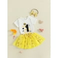 thumbnail image 5 of BemeyourBBs Infant Baby Girl First Birthday Outfit 1st Years Old Birthday Clothes Bee Letter Print Crew Neck Short Sleeve Romper Mesh Skirt and Bow Headband 3 Pcs Set, 5 of 9