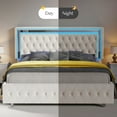 thumbnail image 3 of Merluxy Queen Bed Frame with Led Lights Headboard,Acrylic Mirror Accents,No Box Spring Needed,Velvet Cream, 3 of 11