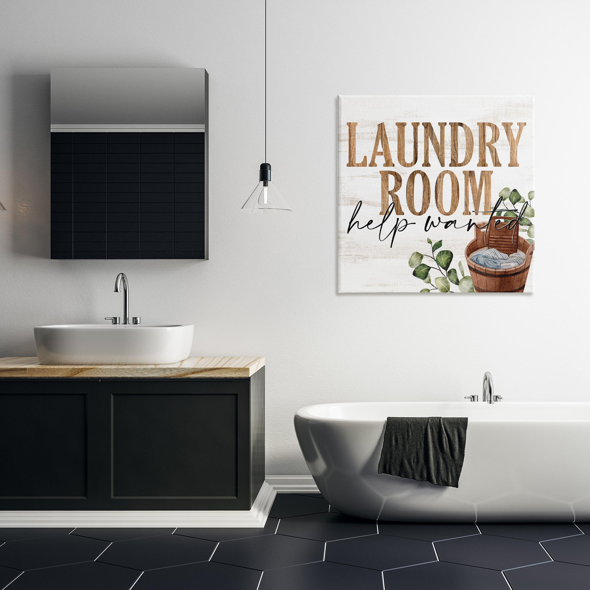 Help Wanted Rustic Laundry Room Canvas Wall Art, design by Kim Allen
