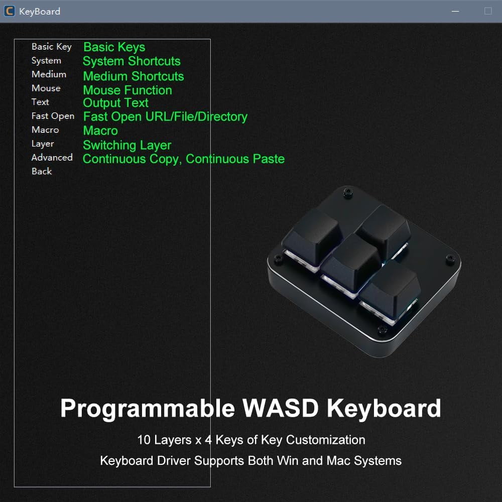 Mini 4-Key Mechanical Gaming Keypad – Programmable WASD Arrow Pad, Hot Swappable Red Switches, Metal Panel, Win/Mac Compatible