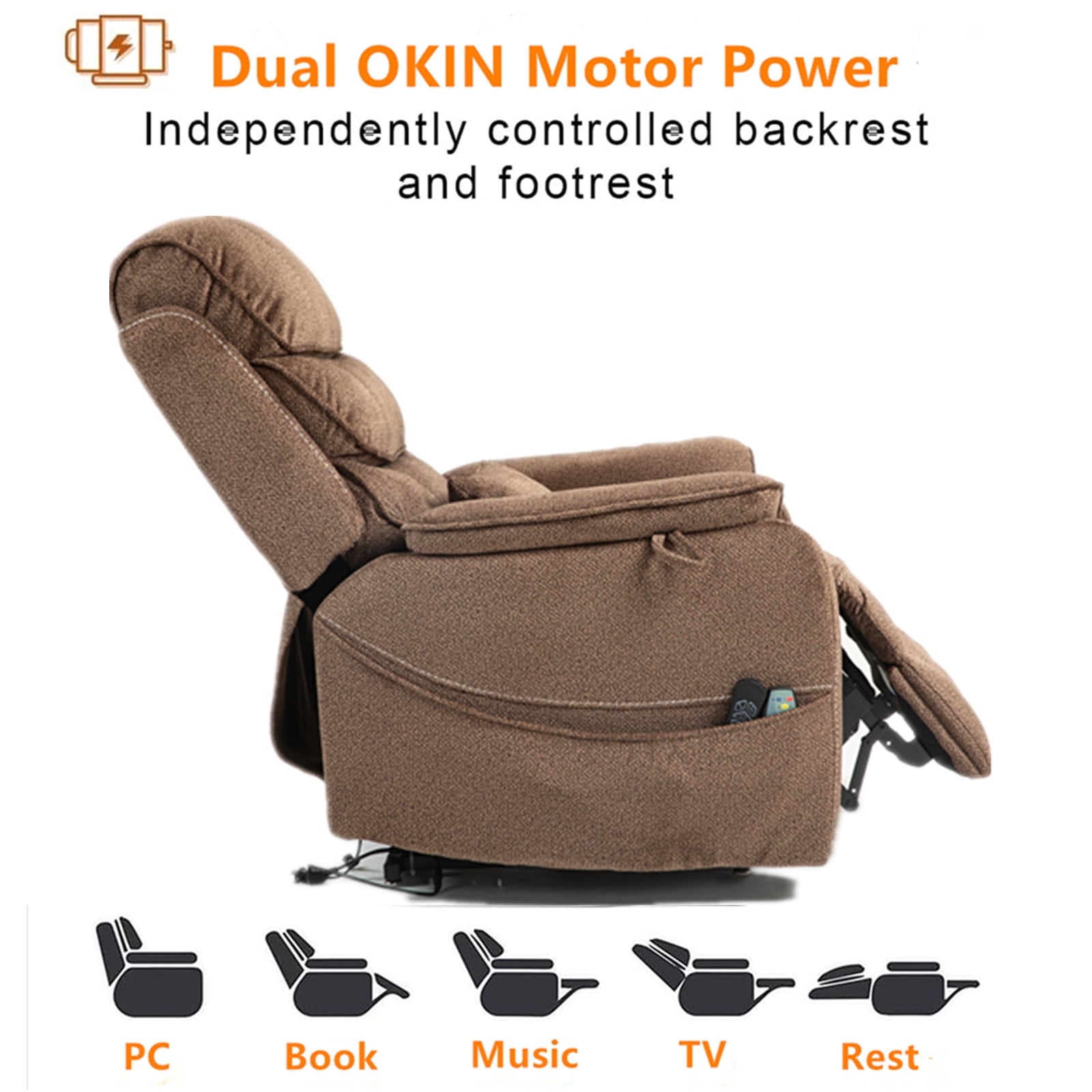 LITVZ Large Lift Chairs Recliner for Elderly, Infinite Position Dual Motor Power Lay Flat, Stand Up Recliner Lift Chair with Massage and Heat, Lumbar Pillow, Wireless Charging & Cup Holder