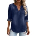 thumbnail image 2 of Miqool Women's Washed Denim Tunic Tops 3/4 Sleeve V-Neck Loose Fit Jean Blouse Casual Roll-Up Sleeve Everyday Shirts, 2 of 9