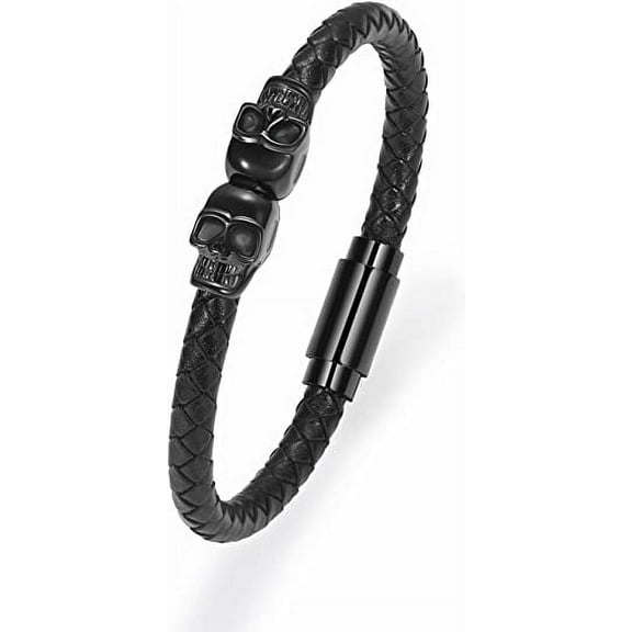 24 CM Bangle Braided Leather Bracelet Cremation Jewelry Skull Urn Bracelet for Ashes Keepsake Memorial Bangle Braided Leather Wristband Cremation Bracelet for Men Women