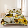 thumbnail image 3 of Twin Quilt Set 68''x86'', Sunflower Lightweight Summer Bedspread Coverlet Set with 2 Pillow Shams, Gnomes Flower Bee Eucalyptus Leaves Farmhouse Breathable All Season Quilt Bedding for Dorm/Bedroom, 3 of 9
