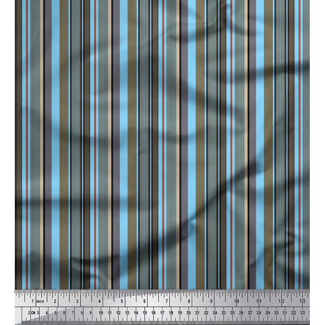 Soimoi Blue Poly Georgette Fabric Vertical Stripe Print Sewing Fabric Yard 52 Inch Wide