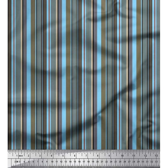 Soimoi Blue Moss Georgette Fabric Vertical Stripe Fabric Prints By Yard 42 Inch Wide